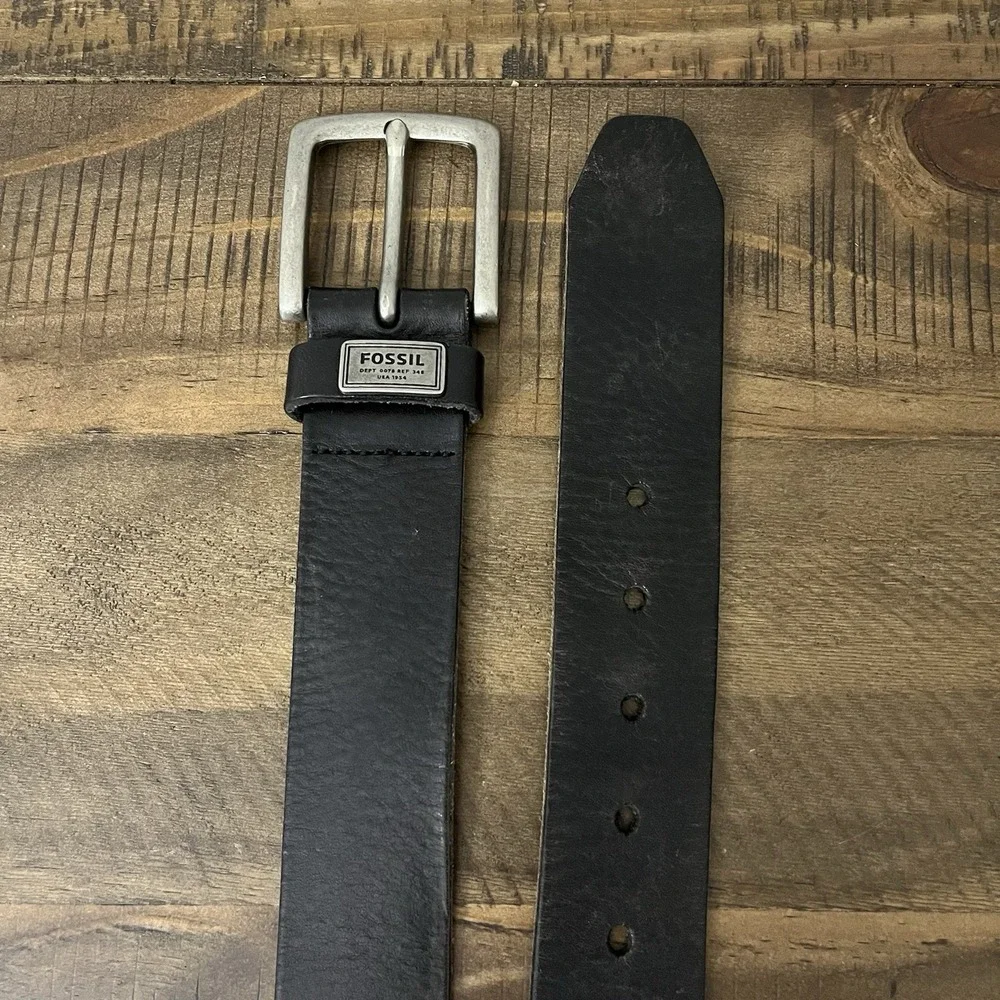 Men's FOSSIL Belt Black Soft Leather Stainless Buckle 40 Vintage‎
